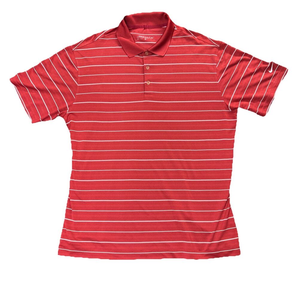 Nike Golf Polo Shirt Mens Size XL Performance Dri-Fit Polyester Red Stripe